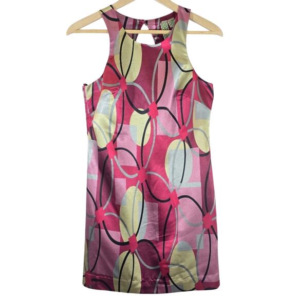 M Johnny Martin Pink Retro Geometric Dress NWT Deadstock Women Size 1 Satin Mini - Picture 1 of 10